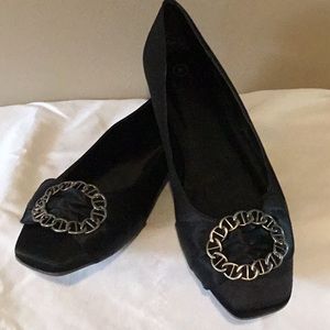 Black satin flats